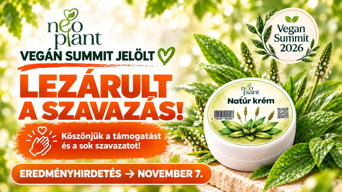 A Neoplant Vegán Summit 2026 jelölti plakátja, amely bejelenti, hogy a szavazás lezárult, és az eredményhirdetés november 7-én várható.