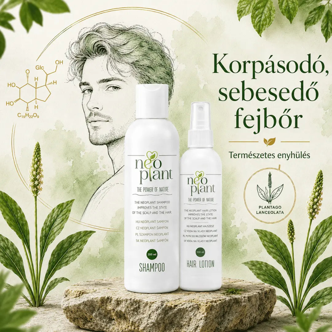 Neoplant fejbőr ápoló csomag férfiaknak korpásodó, sebesedő fejbőrre Neoplant sampon és hajszesz szettel