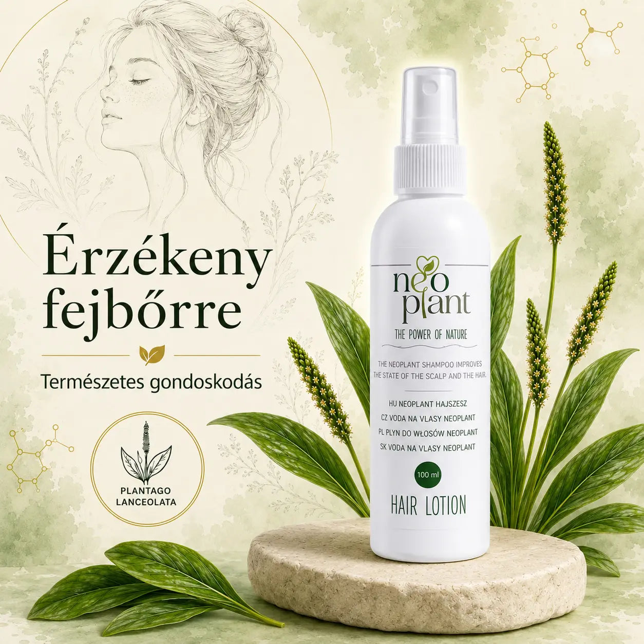 Neoplant hajszesz érzékeny fejbőrre Plantago Lanceolata lándzsás útifű kivonattal