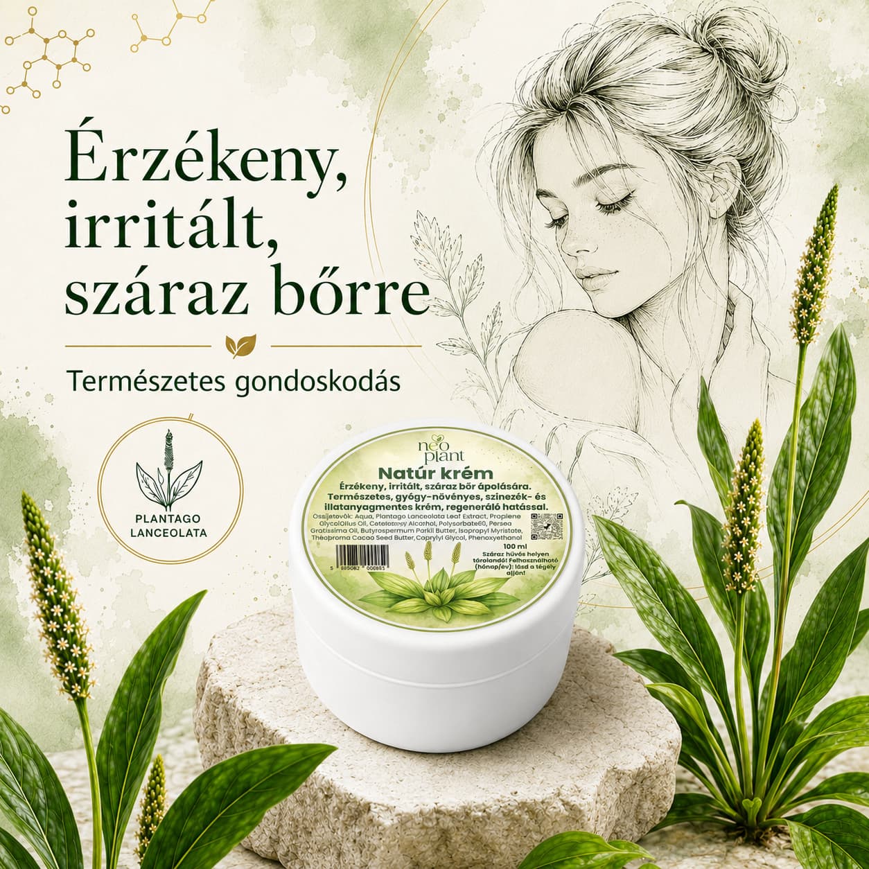 Neoplant natúr termékek száraz, irritált bőr ápolására Magyarországon – lándzsás útifű kivonatos arcápolás.